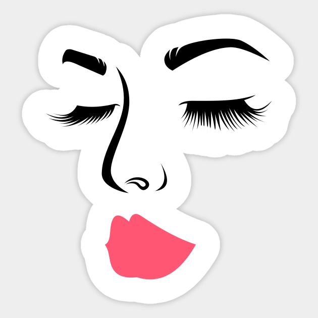 Make Up Face Women Girls Pink Lips Eyelashes Sticker by Humbas Fun Shirts